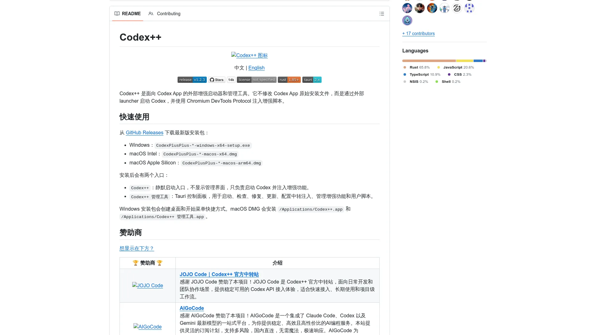 Codex++ GitHub 项目页