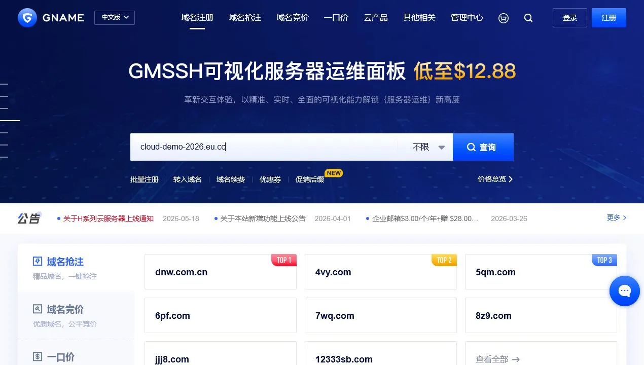 GNAME 域名搜索入口